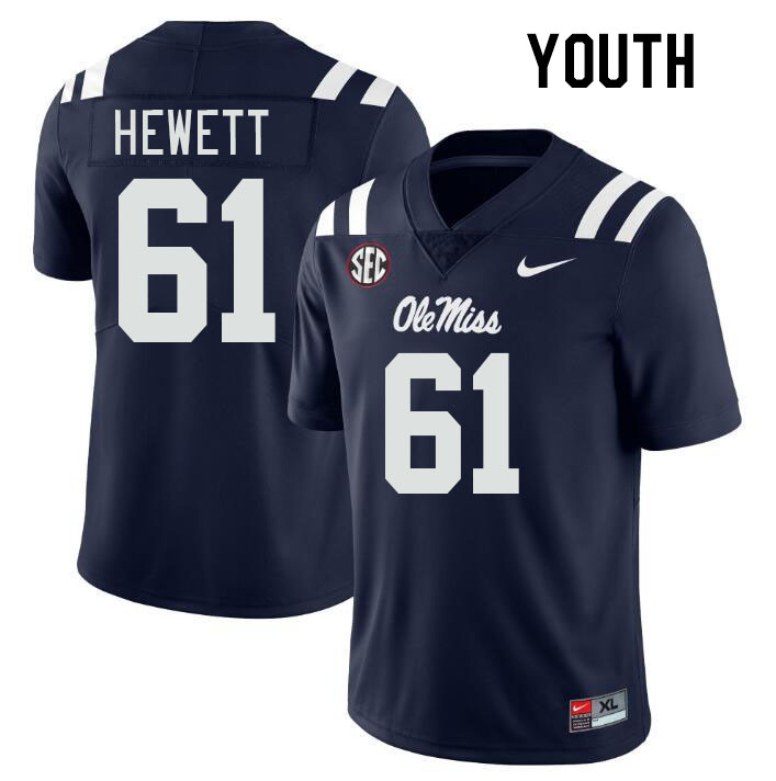 Youth #61 Lane Hewett Ole Miss Rebels College Football Jerseyes Stitched Sale-Navy